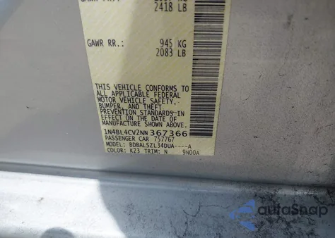 2022 Nissan Altima Sr Fwd from USA, damaged, VIN 1N4BL4CV2NN367366